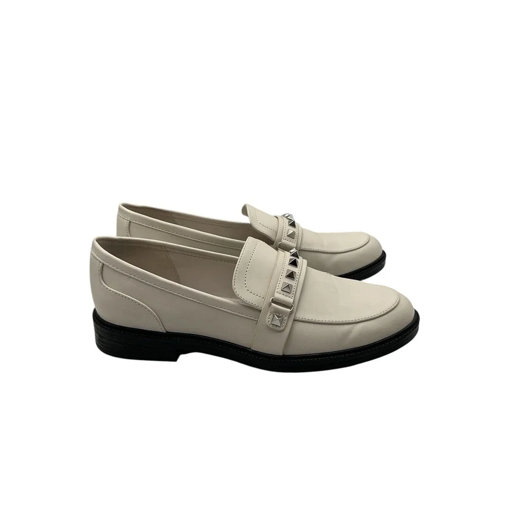 Marc Fisher Cancia2 Ivory Studded Loafers Womens 9M Off White Silver Studs Shoes